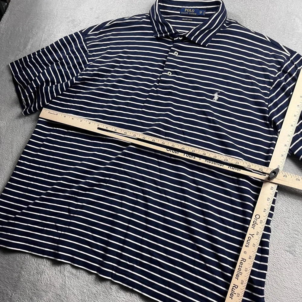 Polo Ralph Lauren Men 2XB Big Navy Blue White Striped Pima Soft Touch Polo Shirt